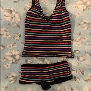 Victoria’s Secret tank and boy shorts.